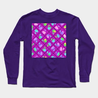 Window Pane Diagonal Floral Black Line on Magenta Long Sleeve T-Shirt